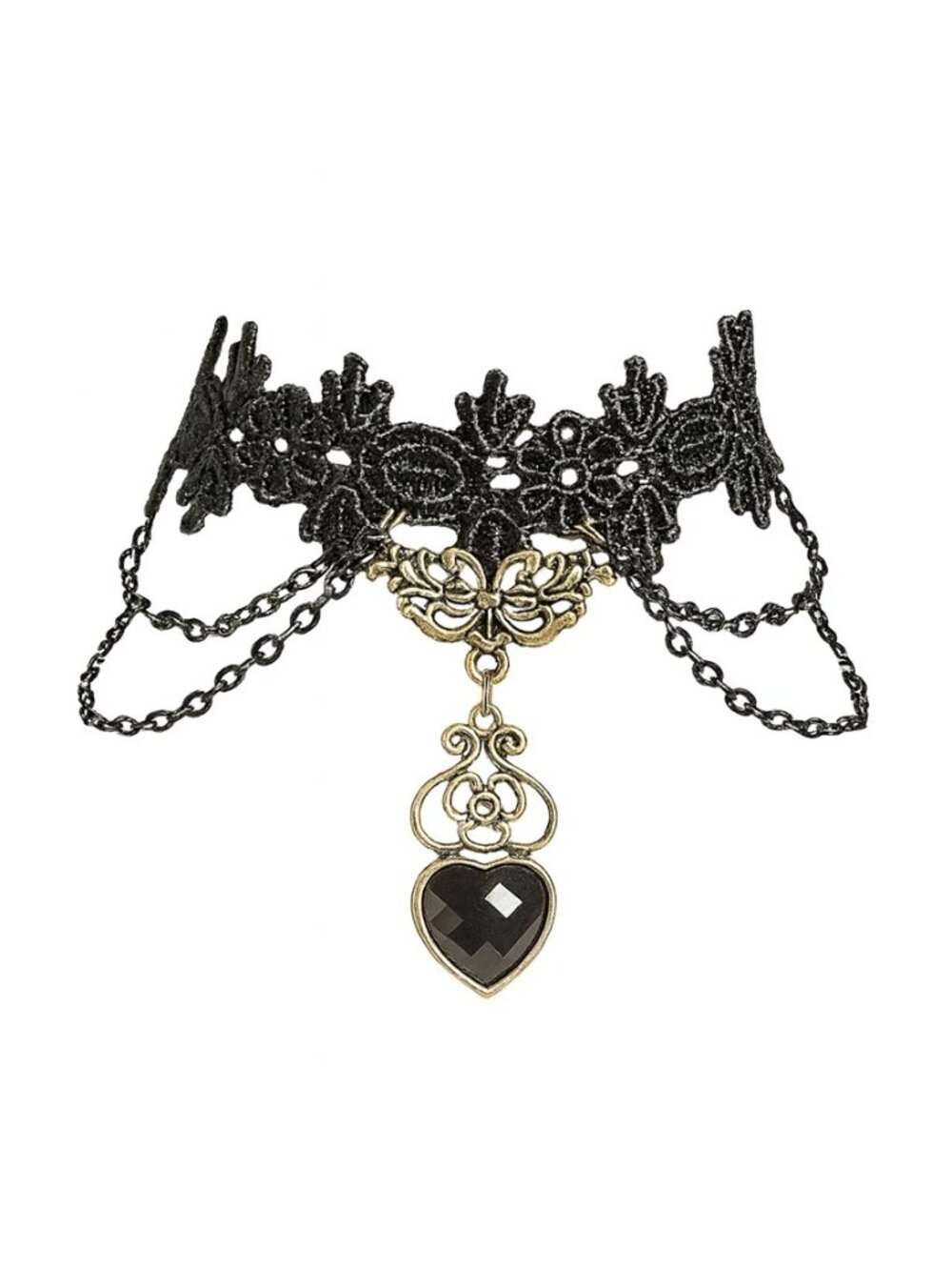 Gothic Victorian‎ Style Black Crochet Lace Heart Drop Dangle Chain Bracelet